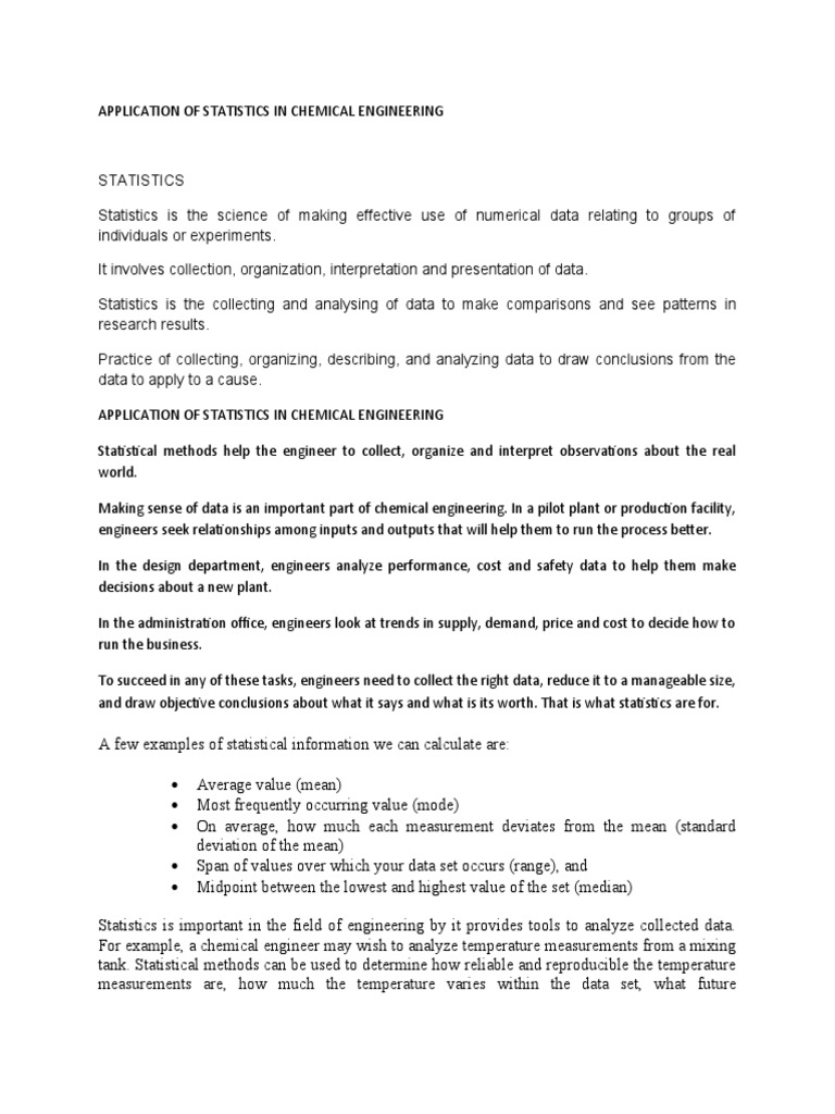 Statistics in Chemical Engineering Applications | PDF