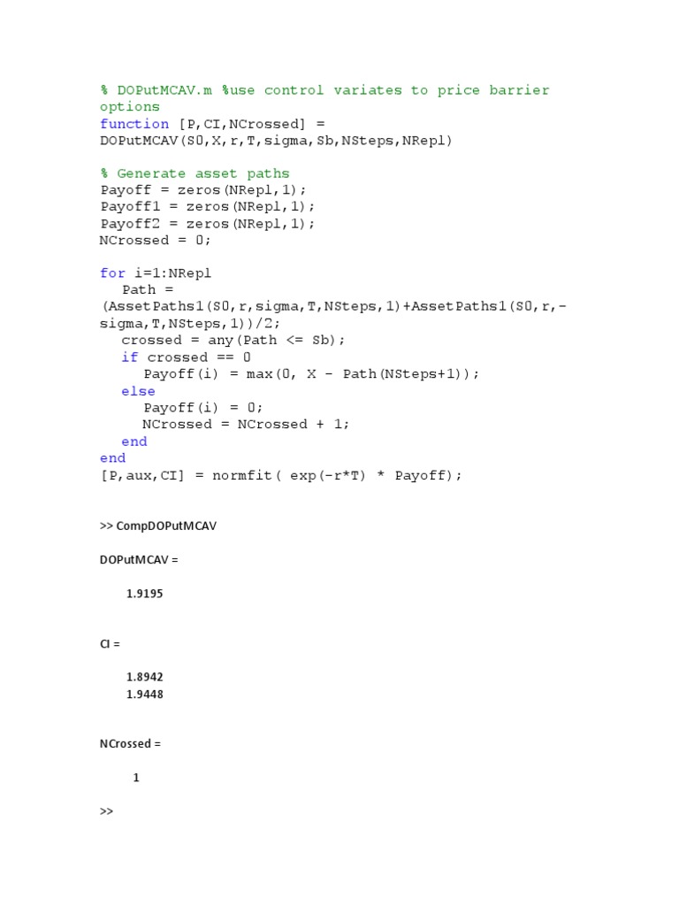 Barrier Option Pricing with Control Variates | PDF