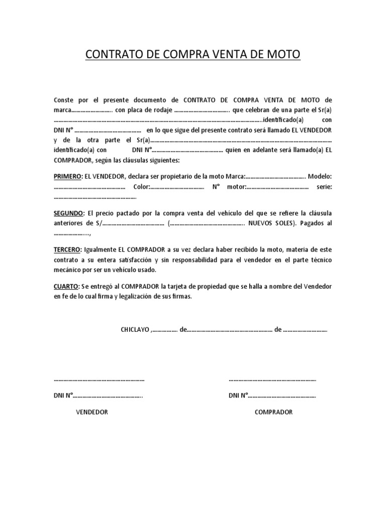 Contrato de Compra Venta de Moto | PDF | Finanzas y dinero