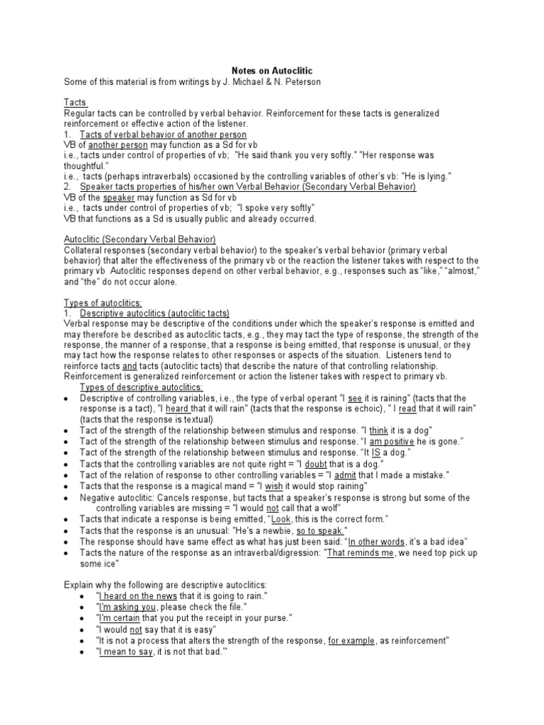 Autoclitic Guide | PDF | Psychological Theories | Neuropsychological ...