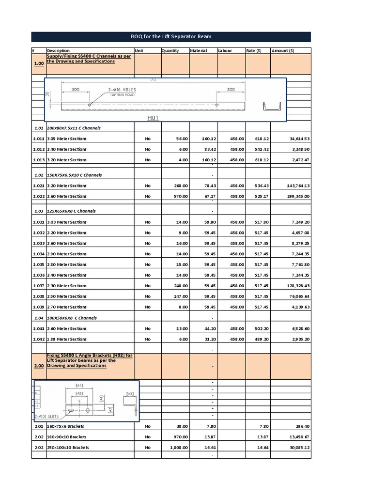 BOQ Summary for Lift Separator Beams | PDF | Nature