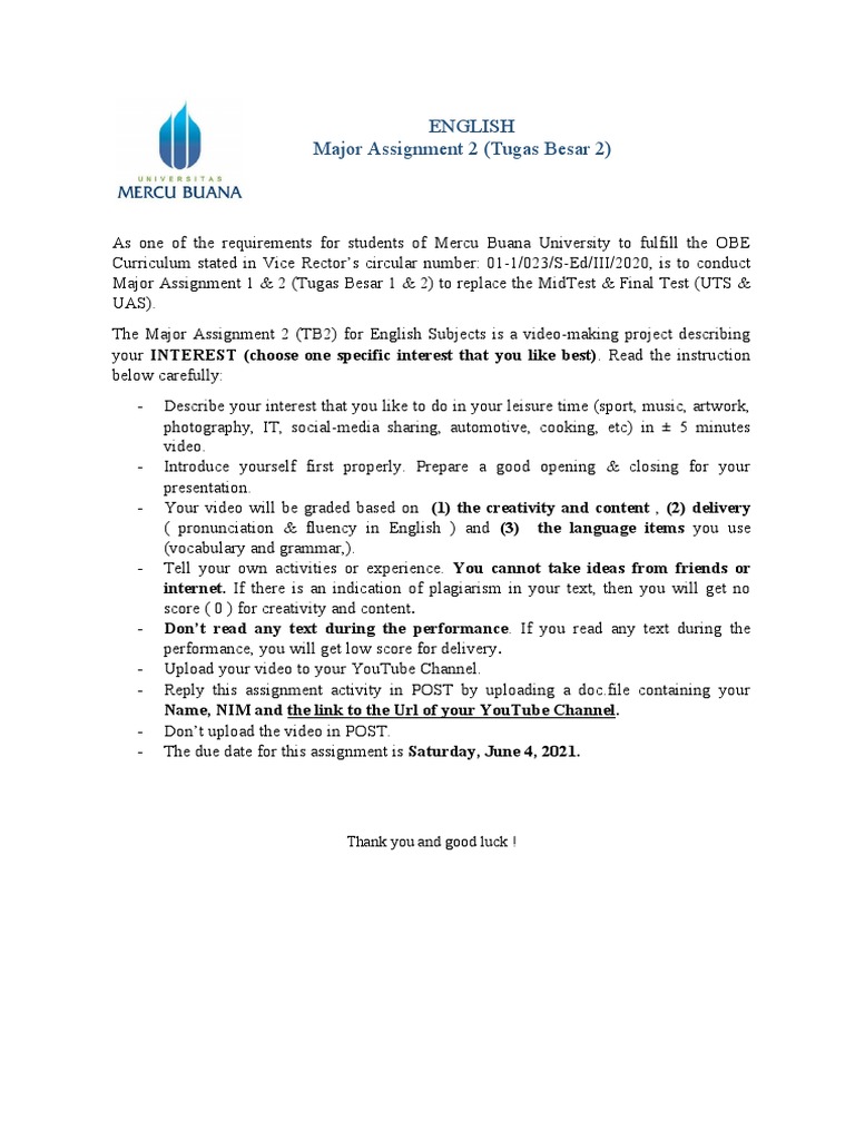 English Major Assignment 2 Guidelines | PDF