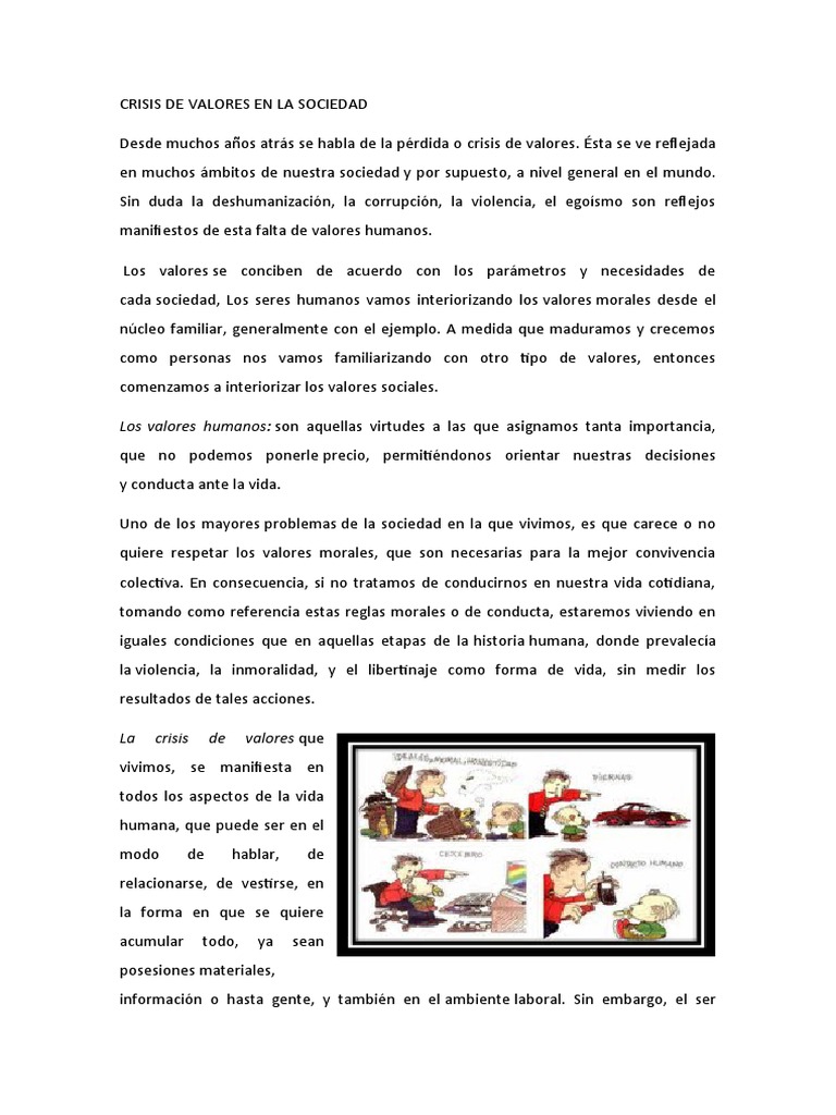 Crisis de Valores en La Sociedad | PDF | Egoismo psicologico | Sociedad
