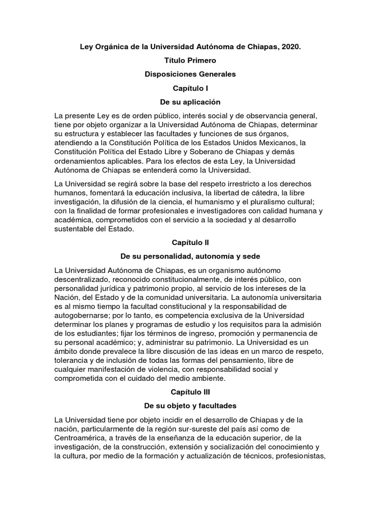 Ley Orgánica de La Universidad Autónoma de Chiapas | PDF | Universidad ...