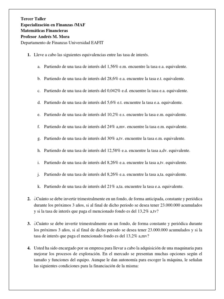 Ejercicios de Matemáticas Financieras | PDF | Crédito | Finanzas y dinero