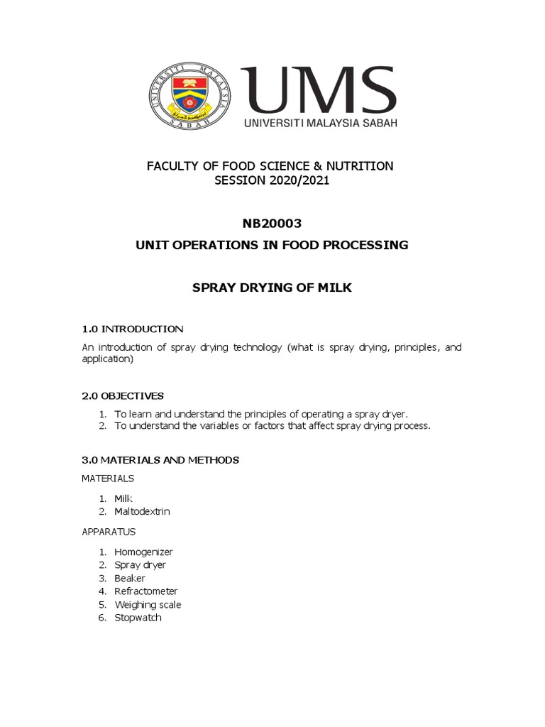 Faculty of Food Science & Nutrition SESSION 2020/2021 NB20003 Unit