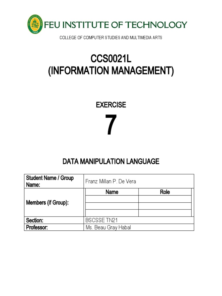 SQL Data Manipulation Exercise | PDF | Computer Science | Sql