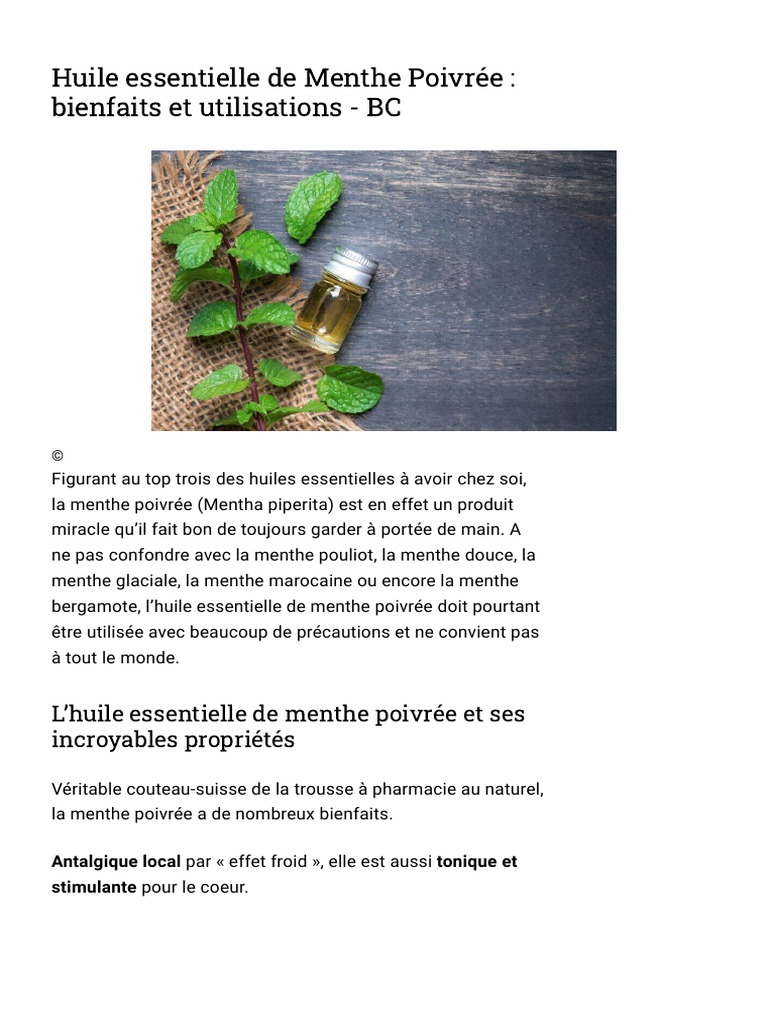 Huile Essentielle de Menthe Poivrée - Bienfaits Et Utilisations - BC ...