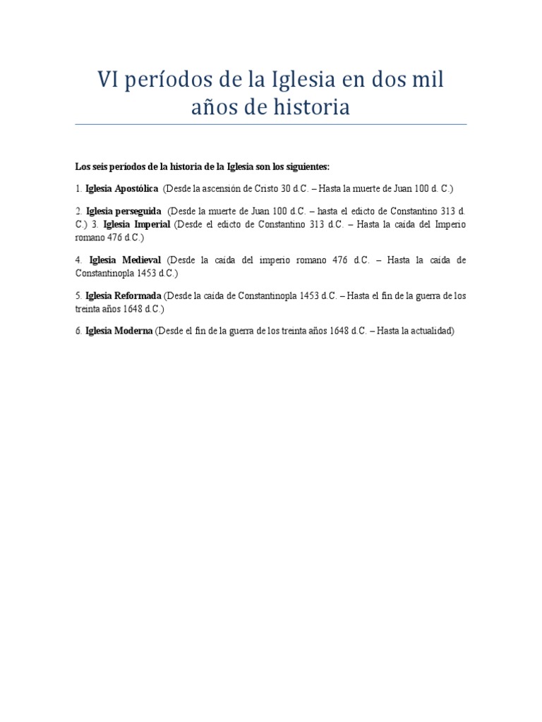 Seis períodos de la historia de la Iglesia | PDF | protestantismo ...