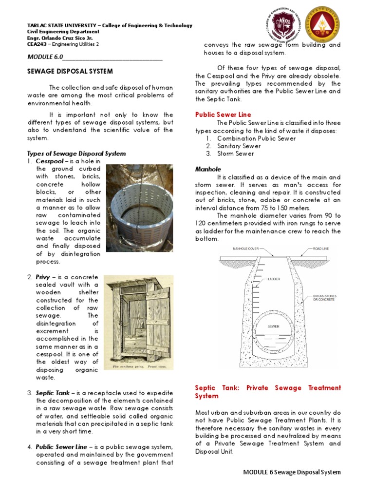 Types and Design of Sewage Disposal Systems | PDF | Sanitary Sewer ...