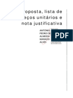 Proposta, Lista de Preços Unitários e Nota Justificativa: António Pedro de Almeida Marado Alves