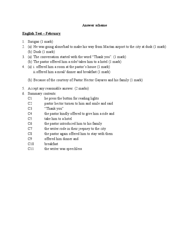 English Test Answer Scheme | PDF