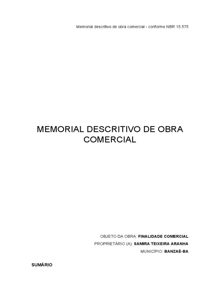Memorial Descritivo de Obra Comercial | PDF | Argamassa (alvenaria ...