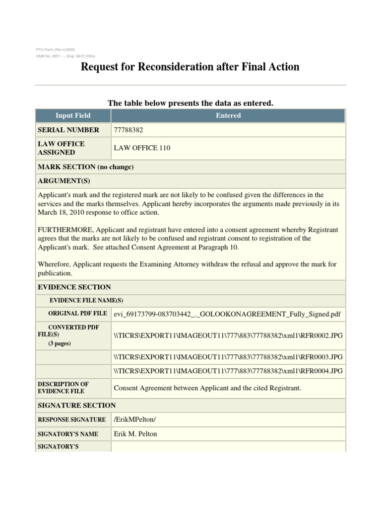 Picture of Trademark Application 77788382 Office Action Response (Featuring ...