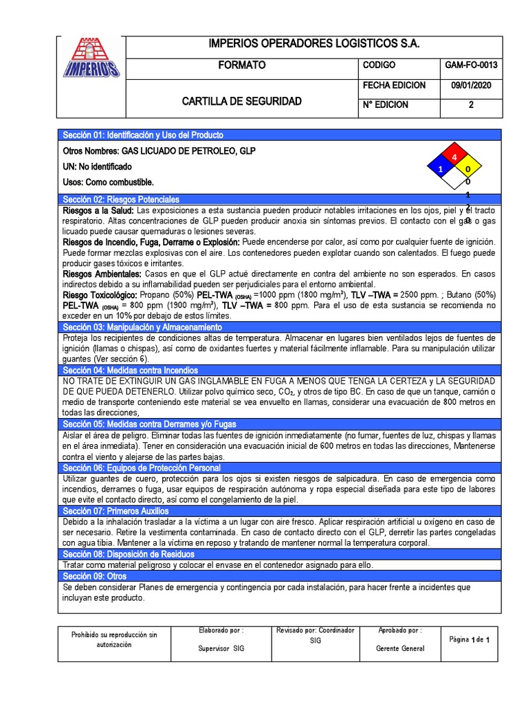 GAM-FO-013 Cartilla de Seguridad - GLP | PDF | Gas de petróleo licuado ...