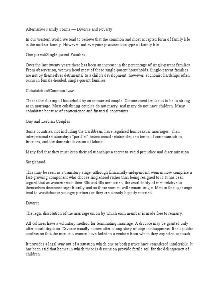 Alternative Family Forms PDF Family Cohabitation