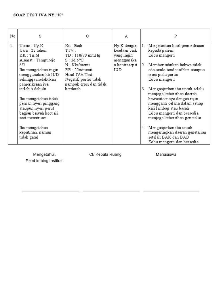 Hasil Tes IVA Negatif Ny. K | PDF