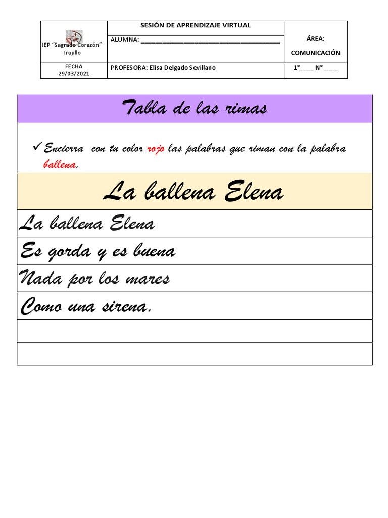 Ficha De Repaso Rimas Pdf