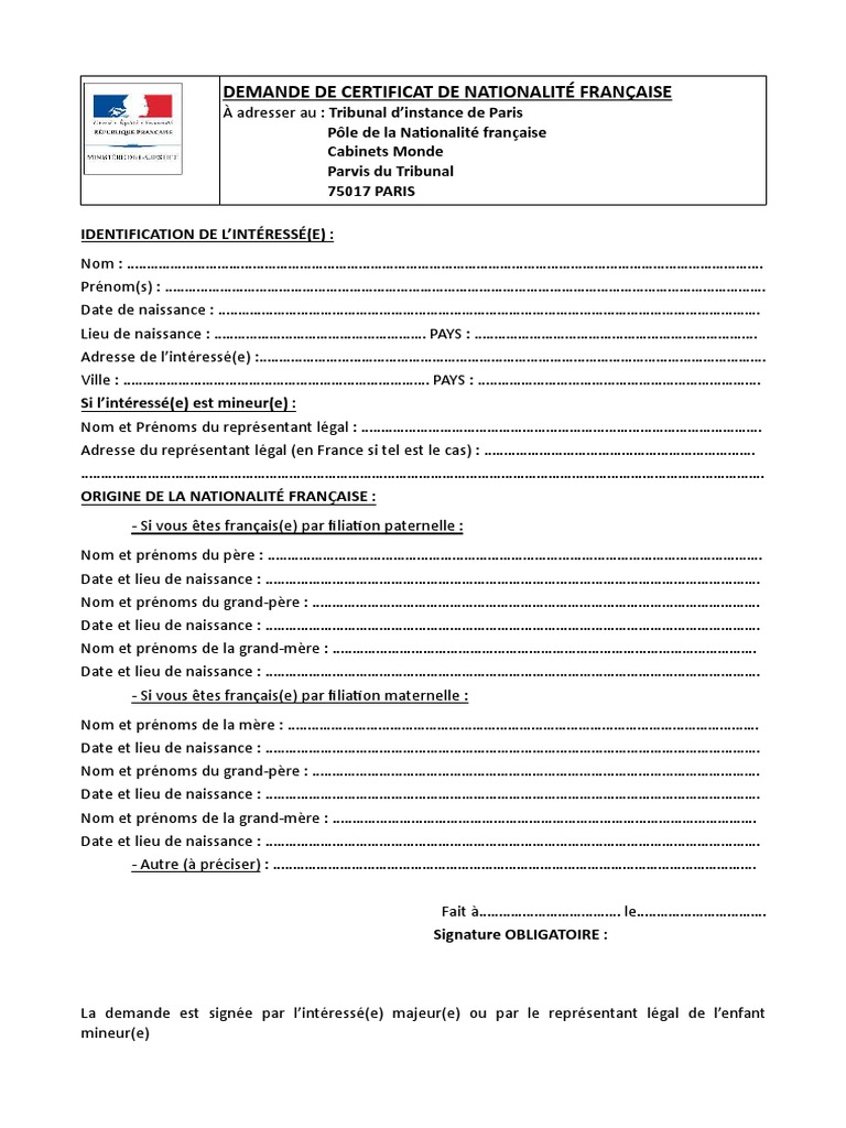 Certificat De La Nationalite Francaise