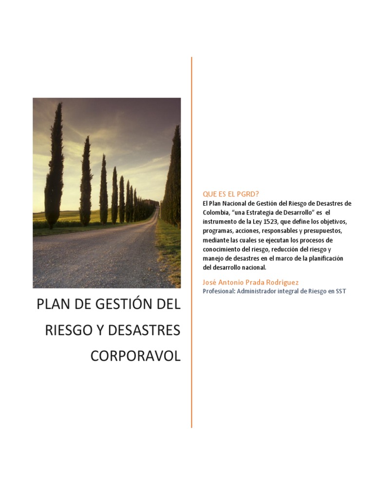 Plan de Gestión del Riesgo en CORPORAVOL | PDF | Reducción de Desastres ...