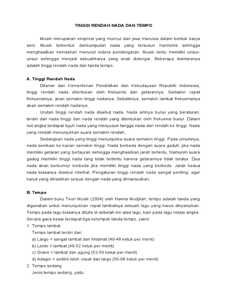 Tinggi Rendah Nada dan Tanda Tempo | PDF | Seni & Disiplin Bahasa | Seni