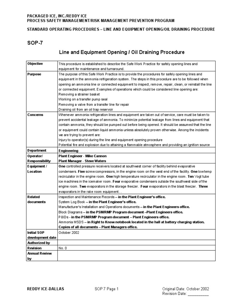Line and Equipment Opening / Oil Draining Procedure | PDF ...