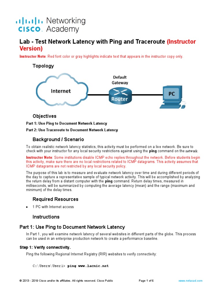 17 4 6 Lab Test Network Latency With Ping And Traceroute Ilm Pdf