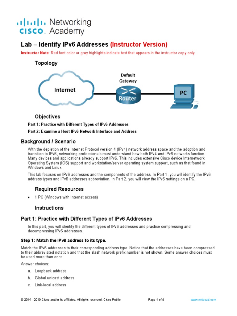 Lab: Identifying IPv6 Addresses | PDF | I Pv6 | Computer Network