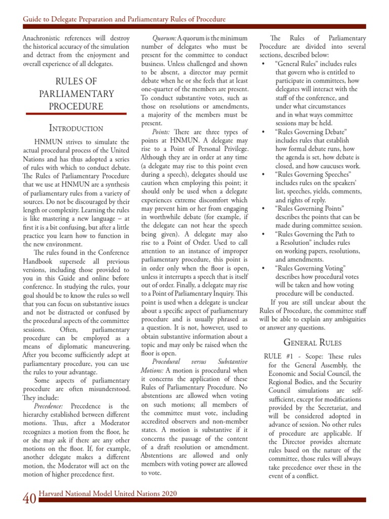 HNMUN Parliamentary Procedure Guide | PDF | Committee | Parliamentary ...