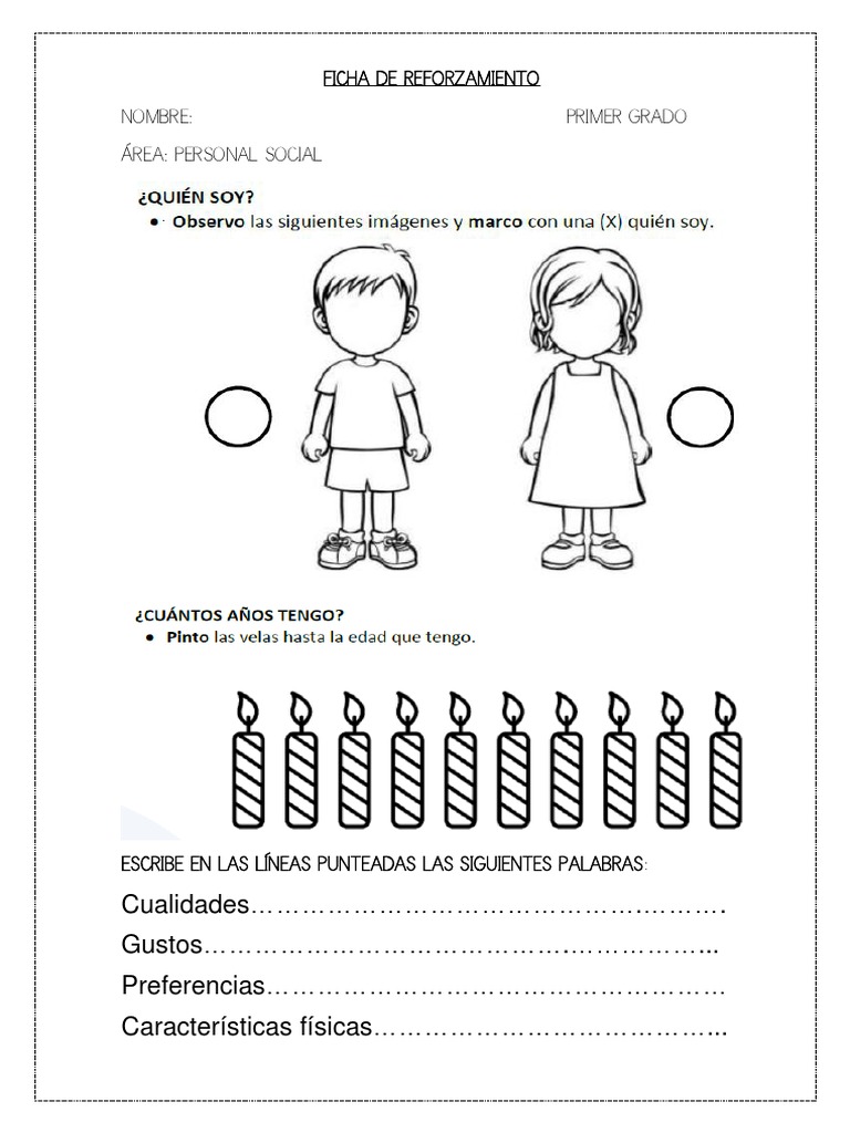 Ficha de Reforzamiento de Personal Social - Primer Grado | PDF