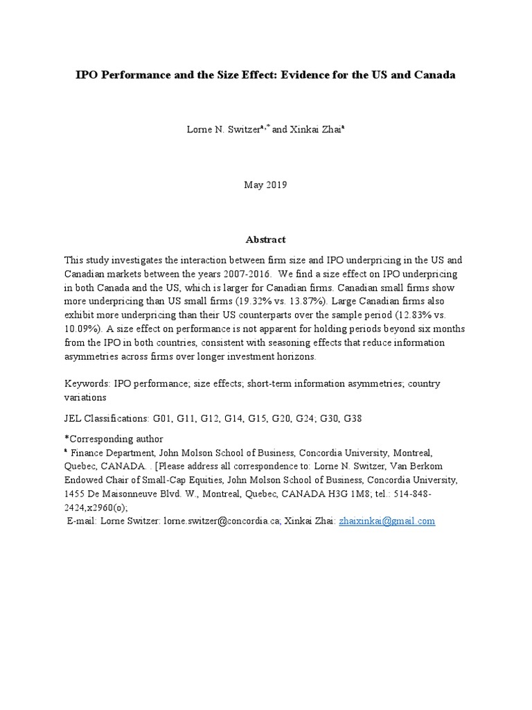 IPO Performance and Size Effect | PDF | Initial Public Offering ...