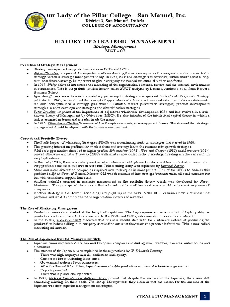 Evolution of Strategic Management History | PDF | Strategic Management ...
