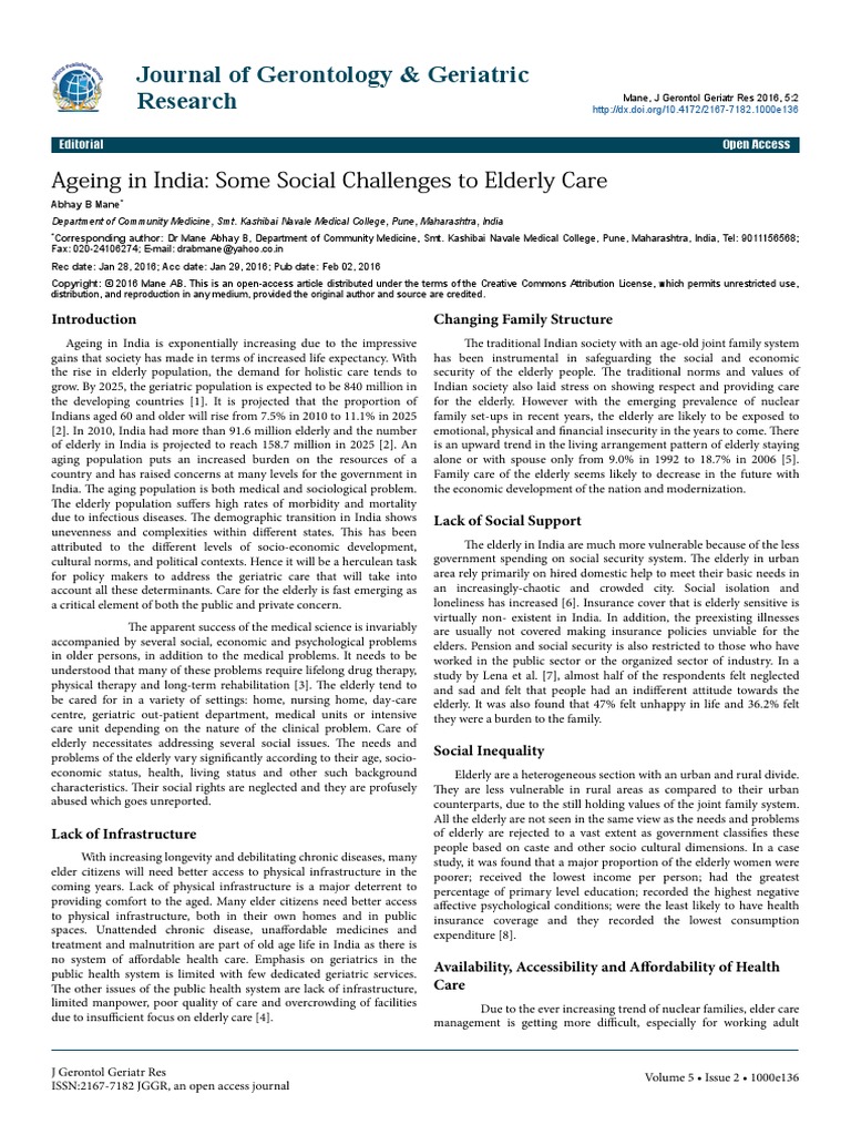 Ageing in India Some Social Challenges To Elderly Car | PDF ...