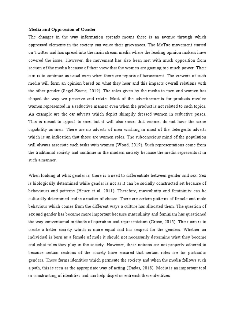 Media and Oppression of Gender | PDF | Gender | Gender Studies