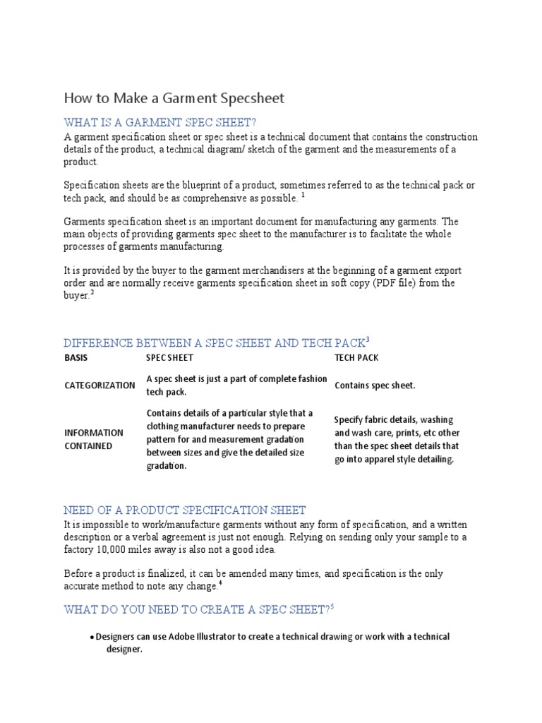 How To Make Garment Spec Sheet Download Free PDF Specification