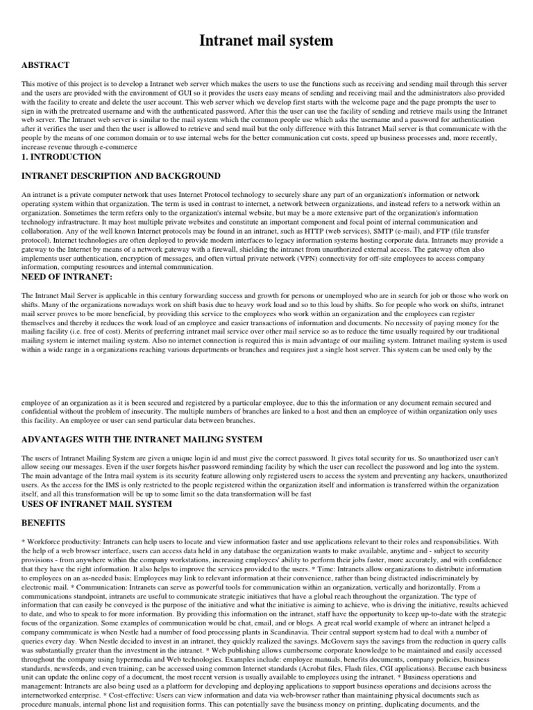 Intranet Mail System Overview | PDF | Hypertext Transfer Protocol ...