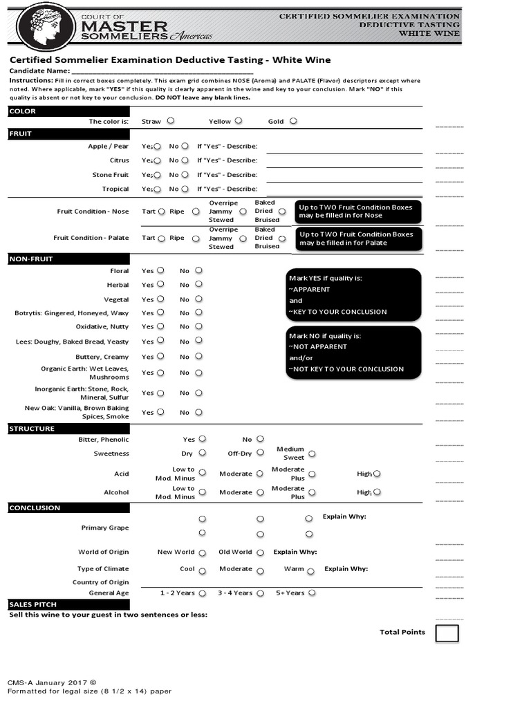 Certified Examination Tasting Grid White WineJan2017 0 PDF Wine