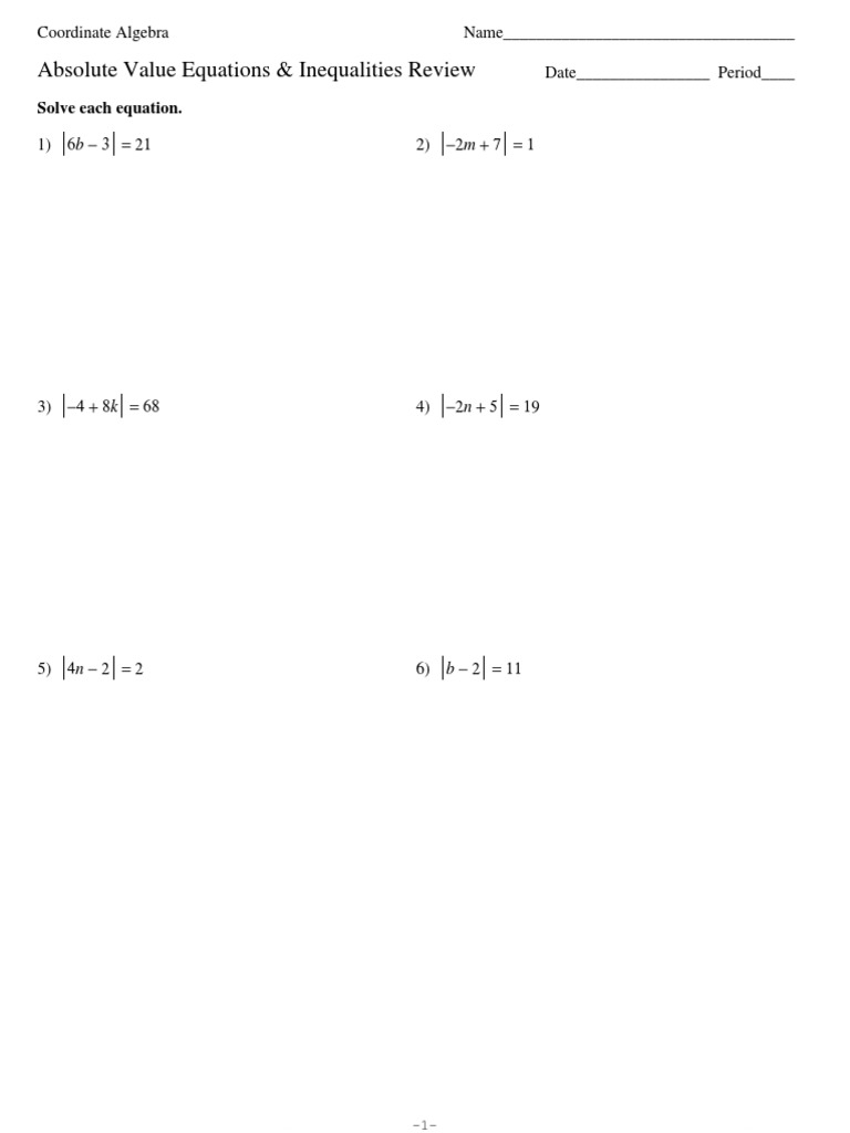 Absolute Value Equations and Inequalities Review  PDF  Equations With Absolute Value Equations Worksheet