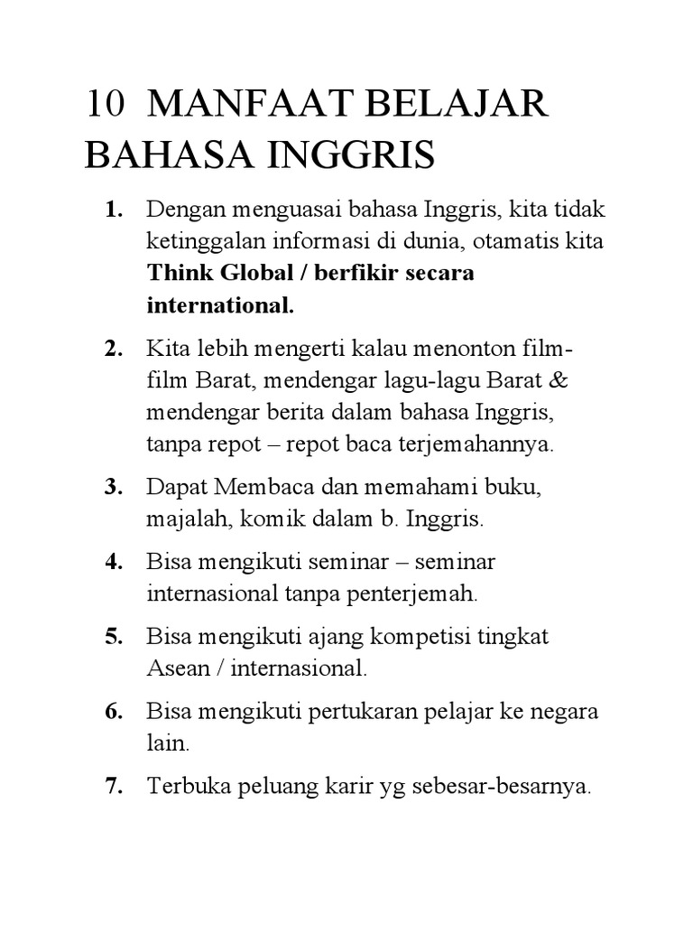5 Manfaat Belajar Bahasa Inggris | PDF