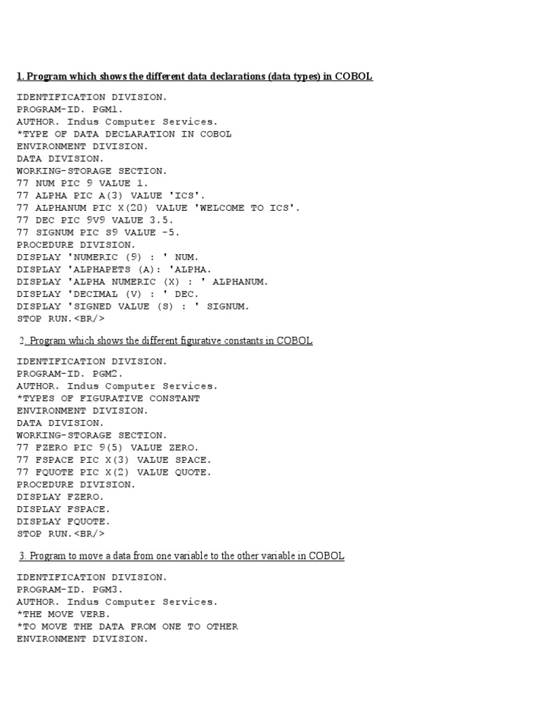 Program Which Shows The Different Data Declarations (Data Types) in