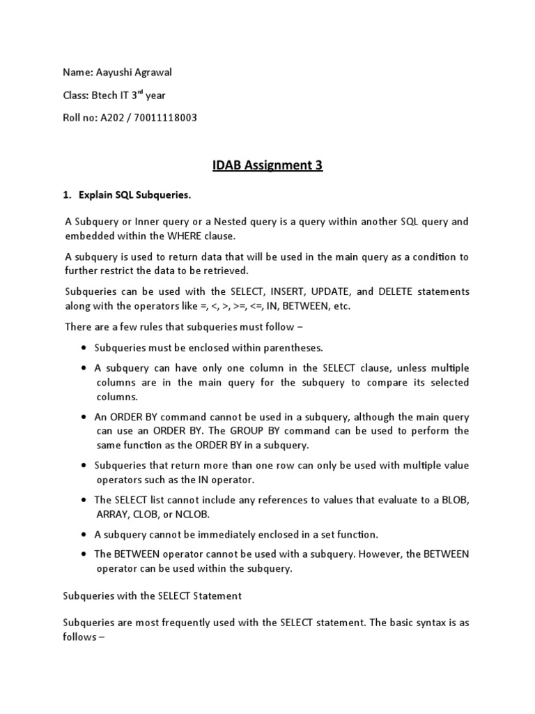 Understanding SQL Subqueries and Aggregation | PDF | Information ...
