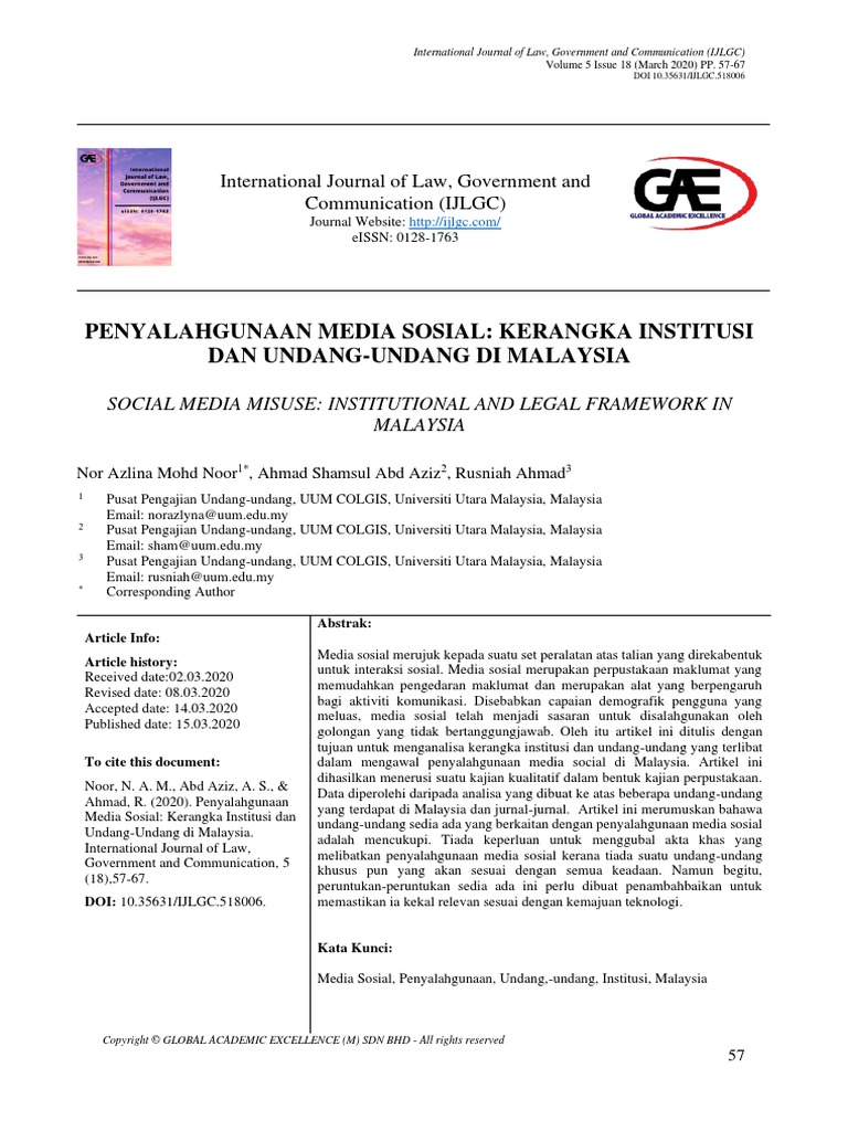 Artikel Penyalahgunaan Media Sosial Kerangka Institusi Pdf
