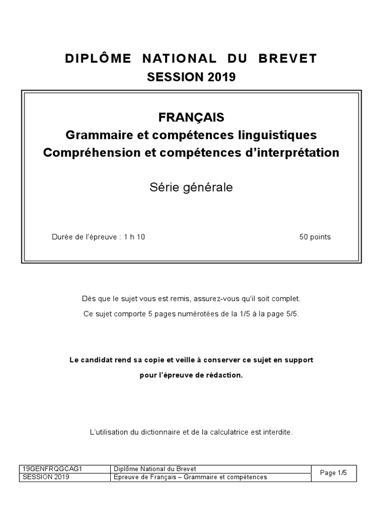 Sujet Brevet Français 2019 Pdf Corrigé Grammaire Lecture Image Brevet 2019 Antilles Guyane | PDF | Victor Hugo |  Poésie