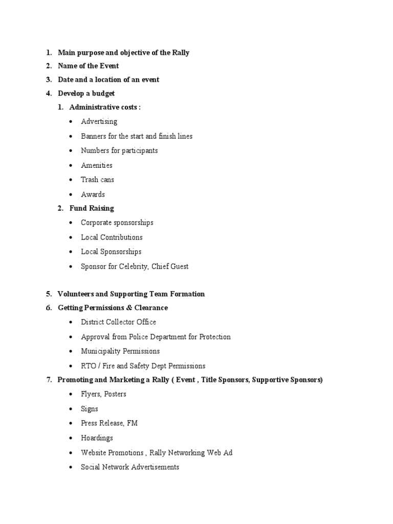Rally Event Planning Checklist | PDF