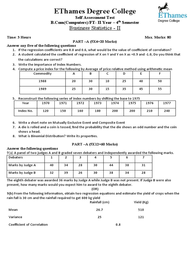 BS-II - Self Assessment Test | PDF | Price Indices | Correlation And ...