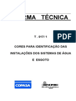 T-017-1 CORES PARA IDENTIFICAÇÃO DAS INSTALAÇÕES DOS SISTEMAS DE ÁGUA E  ESGOTO