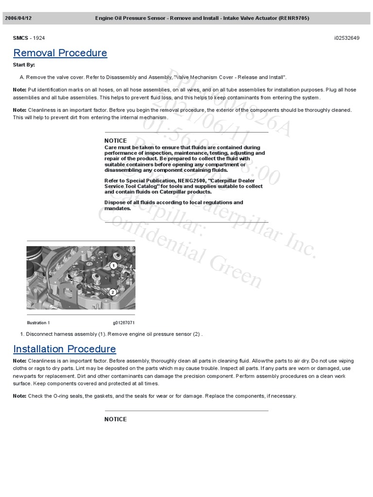Engine Oil Pressure Sensor Remove and Install Intake Valve Actuator