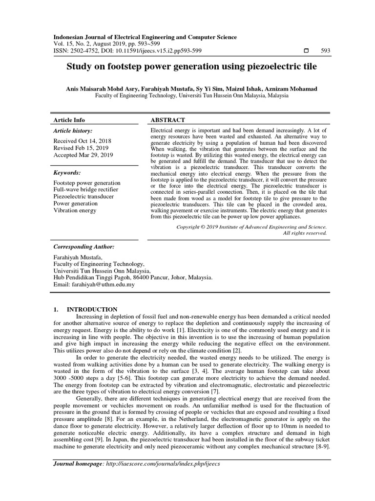 Study On Footstep Power Generation Using Piezoelectric Tile | PDF ...