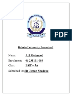 Bahria University Islamabad: Name: Enrollment: 01-235191-089 Class: Submitted To: Sir Usman Shafique