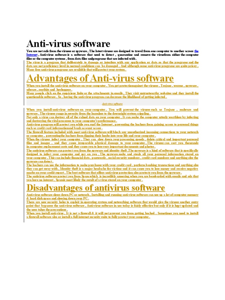 Antivirus Adv & Disadvantage | PDF